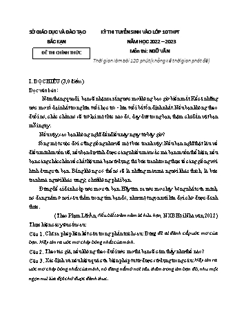 Kỳ thi tuyển sinh vào Lớp 10 THPT môn Ngữ văn - Năm học 2022-2023 - Sở GD&ĐT Bắc Kạn (Có đáp án)