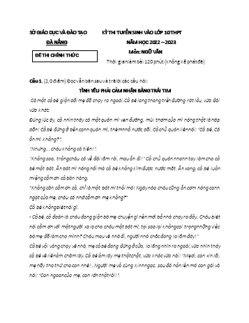 Kỳ thi tuyển sinh vào Lớp 10 THPT môn Ngữ văn - Năm học 2022-2023 - Sở GD&ĐT Đà Nẵng (Có đáp án)