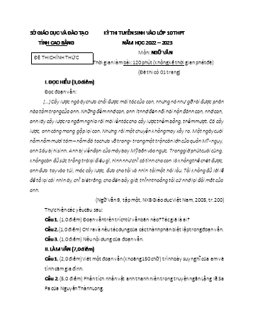 Kỳ thi tuyển sinh vào Lớp 10 THPT môn Ngữ văn - Năm học 2022-2023 - Sở GD&ĐT Cao Bằng (Có đáp án)