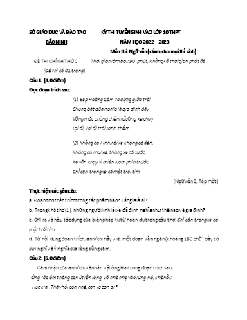 Kỳ thi tuyển sinh vào Lớp 10 THPT môn Ngữ văn - Năm học 2022-2023 - Sở GD&ĐT Bắc Ninh (Có đáp án)