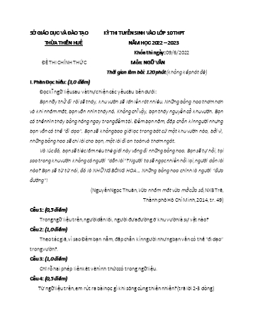 Kỳ thi tuyển sinh vào Lớp 10 THPT môn Ngữ văn - Năm học 2022-2023 - Sở GD&ĐT Thừa Thiên Huế (Có đáp án)