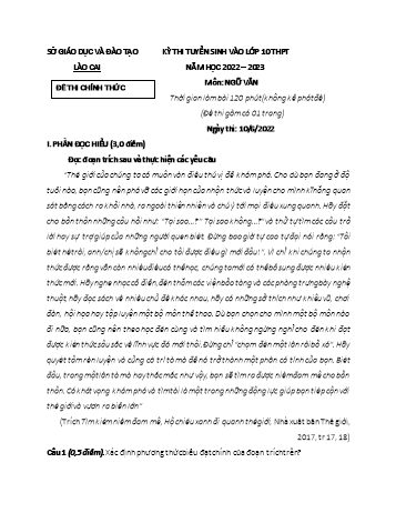 Kỳ thi tuyển sinh vào Lớp 10 THPT môn Ngữ văn - Năm học 2022-2023 - Sở GD&ĐT Lào Cai (Có đáp án)