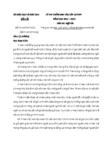 Kỳ thi tuyển sinh vào Lớp 10 THPT môn Ngữ văn - Năm học 2022-2023 - Sở GD&ĐT Đăk Lắk (Có đáp án)