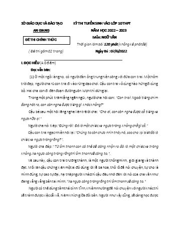 Kỳ thi tuyển sinh vào Lớp 10 THPT môn Ngữ văn - Năm học 2022-2023 - Sở GD&ĐT An Giang (Có đáp án)