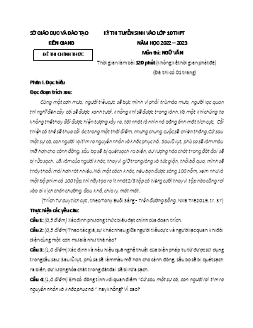 Kỳ thi tuyển sinh vào Lớp 10 THPT môn Ngữ văn - Năm học 2022-2023 - Sở GD&ĐT Kiên Giang (Có đáp án)