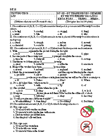 Kỳ thi tuyển sinh vào Lớp 10 THPT môn Tiếng Anh - Đề 18 - Sở GD&ĐT Hồ Chí Minh (Có đáp án)