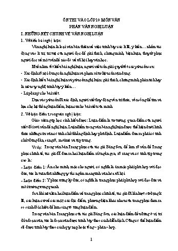 Ôn thi vào Lớp 10 môn Ngữ văn - Phần: Văn nghị luận