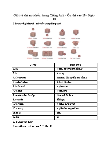 Ôn thi vào Lớp 10 môn Tiếng Anh - Giới từ chỉ nơi chốn