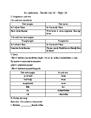 Ôn thi vào Lớp 10 môn Tiếng Anh - So sánh hơn (Có đáp án)