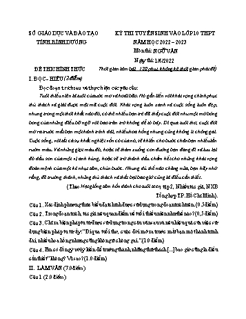 Kỳ thi tuyển sinh vào Lớp 10 THPT Ngữ văn - Năm học 2022-2023 - Sở GD&ĐT Bình Dương (Có hướng dẫn chấm)