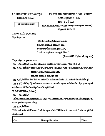 Kỳ thi tuyển sinh vào Lớp 10 THPT Ngữ văn - Năm học 2022-2023 - Sở GD&ĐT Lai Châu (Có hướng dẫn chấm)