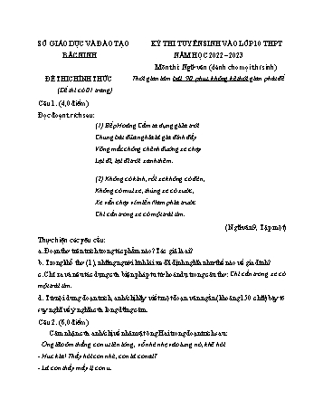 Kỳ thi tuyển sinh vào Lớp 10 THPT Ngữ văn - Năm học 2022-2023 - Sở GD&ĐT Bắc Ninh (Có hướng dẫn chấm)