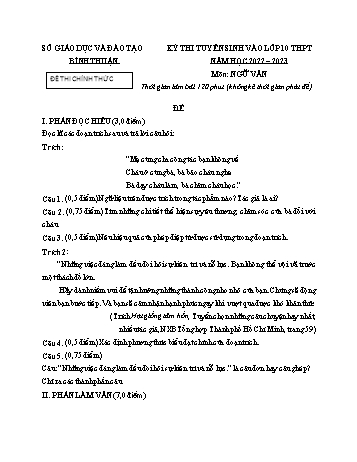 Kỳ thi tuyển sinh vào Lớp 10 THPT Ngữ văn - Năm học 2022-2023 - Sở GD&ĐT Bình Thuận (Có hướng dẫn chấm)