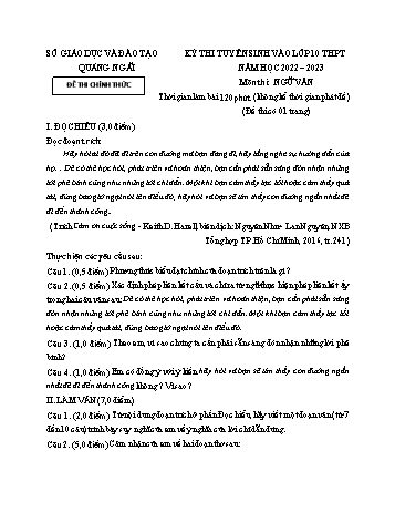 Kỳ thi tuyển sinh vào Lớp 10 THPT Ngữ văn - Năm học 2022-2023 - Sở GD&ĐT Quảng Ngãi (Có hướng dẫn chấm)