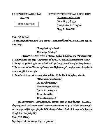 Kỳ thi tuyển sinh vào Lớp 10 THPT Ngữ văn - Năm học 2022-2023 - Sở GD&ĐT Hà Nội (Có hướng dẫn chấm)