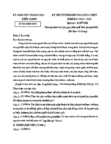 Kỳ thi tuyển sinh vào Lớp 10 THPT Ngữ văn - Năm học 2022-2023 - Sở GD&ĐT Kiên Giang (Có hướng dẫn chấm)