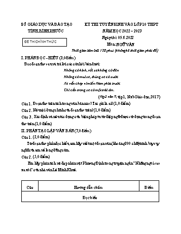 Kỳ thi tuyển sinh vào Lớp 10 THPT Ngữ văn - Năm học 2022-2023 - Sở GD&ĐT Bình Phước (Có hướng dẫn chấm)