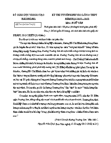 Kỳ thi tuyển sinh vào Lớp 10 THPT Ngữ văn - Năm học 2022-2023 - Sở GD&ĐT Hải Phòng (Có hướng dẫn chấm)