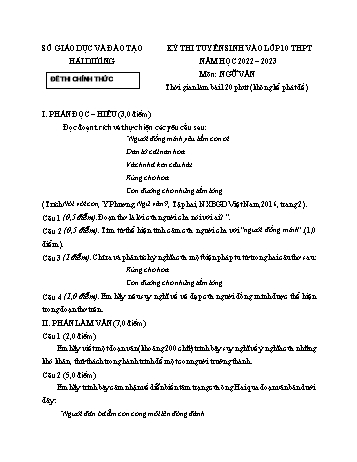 Kỳ thi tuyển sinh vào Lớp 10 THPT Ngữ văn - Năm học 2022-2023 - Sở GD&ĐT Hải Dương (Có hướng dẫn chấm)