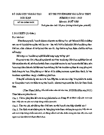 Kỳ thi tuyển sinh vào Lớp 10 THPT Ngữ văn - Năm học 2022-2023 - Sở GD&ĐT Bắc Kạn (Có hướng dẫn chấm)