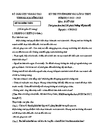 Kỳ thi tuyển sinh vào Lớp 10 THPT Ngữ văn - Năm học 2022-2023 - Sở GD&ĐT Bà Rịa Vũng Tàu (Có hướng dẫn chấm)