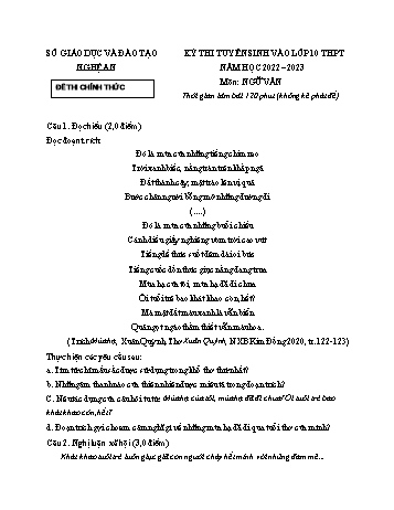 Kỳ thi tuyển sinh vào Lớp 10 THPT Ngữ văn - Năm học 2022-2023 - Sở GD&ĐT Nghệ An (Có hướng dẫn chấm)