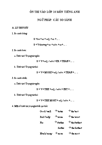 Ôn thi vào Lớp 10 môn Tiếng Anh - Ngữ pháp: Câu so sánh (Có đáp án)