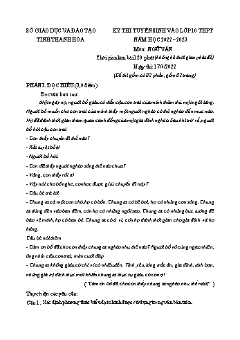 10 Đề thi tuyển sinh vào Lớp 10 THPT môn Ngữ văn - Năm học 2022-2023 (Có đáp án)