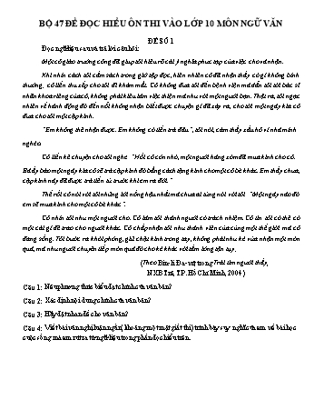 Bộ 47 đề đọc hiểu ôn thi vào Lớp 10 môn Ngữ văn (Có đáp án)