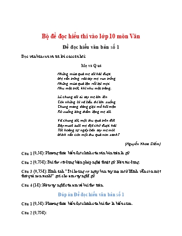 Bộ đề đọc hiểu thi vào Lớp 10 môn Ngữ văn