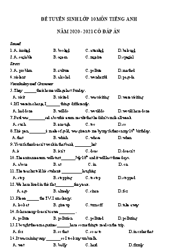 Đề ôn thi vào Lớp 10 THPT môn Tiếng Anh năm 2021 - Đề số 22 (Có đáp án)