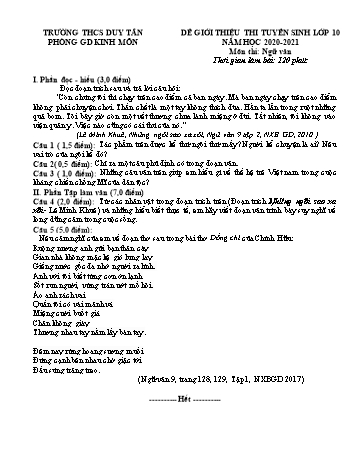 Đề thi thử tuyển sinh Lớp 10 THPT môn Ngữ văn - Năm học 2020-2021 - Phòng GD và ĐT Kinh Môn (Có đáp án)
