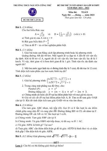 Đề thi thử tuyển sinh vào Lớp 10 THPT lần ba môn Toán - Năm học 2021-2022 - Trường THCS Nguyễn Công Trứ (Có đáp án)