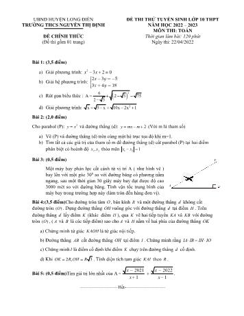 Đề thi thử tuyển sinh vào Lớp 10 THPT môn Toán - Năm học 2022-2023 - Trường THCS Nguyễn Thị Định (Có đáp án)