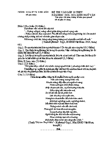 Đề thi thử vào Lớp 10 THPT lần 1 môn Ngữ văn - Năm học 2020-2021 - Phòng GD và ĐT Thị xã Kinh Môn (Có đáp án)