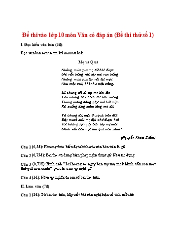 Đề thi thử vào Lớp 10 THPT môn Ngữ văn - Đề số 1 (Có đáp án)