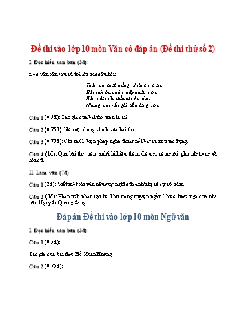 Đề thi thử vào Lớp 10 THPT môn Ngữ văn - Đề số 2 (Có đáp án)