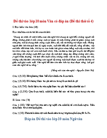 Đề thi thử vào Lớp 10 THPT môn Ngữ văn - Đề số 4 (Có đáp án)