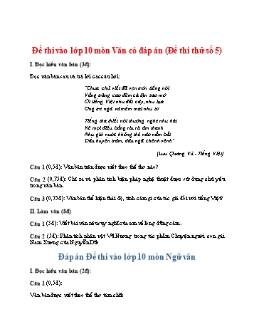 Đề thi thử vào Lớp 10 THPT môn Ngữ văn - Đề số 5 (Có đáp án)