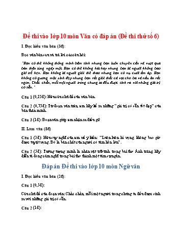 Đề thi thử vào Lớp 10 THPT môn Ngữ văn - Đề số 6 (Có đáp án)