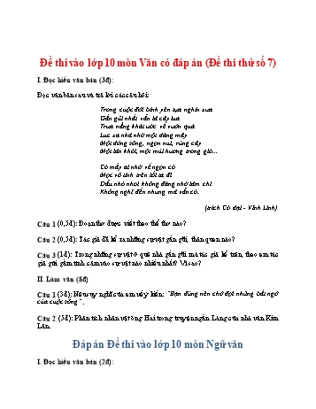 Đề thi thử vào Lớp 10 THPT môn Ngữ văn - Đề số 7 (Có đáp án)