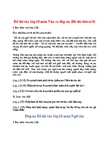 Đề thi thử vào Lớp 10 THPT môn Ngữ văn - Đề số 8 (Có đáp án)