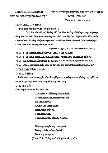 Đề thi thử vào Lớp 10 THPT môn Ngữ văn - Năm học 2020-2021 - Trường THCS Hiến Thành (Có đáp án)