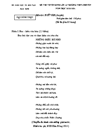 Đề thi tuyển sinh vào Lớp 10 THPT chuyên môn Ngữ văn - Năm học 2020-2021 - Sở GD và ĐT Nam Định (Có đáp án)
