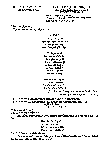Đề thi tuyển sinh vào Lớp 10 THPT chuyên, PTDTNT tỉnh môn Ngữ văn (Chuyên) - Năm học 2023-2024 - Sở GD và ĐT Quảng Nam (Có đáp án)