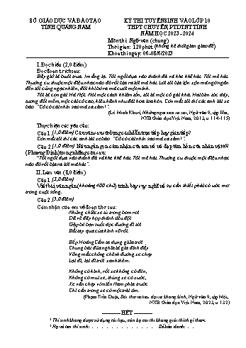 Đề thi tuyển sinh vào Lớp 10 THPT chuyên, PTDTNT tỉnh môn Ngữ văn - Năm học 2023-2024 - Sở GD và ĐT Quảng Nam (Có đáp án)