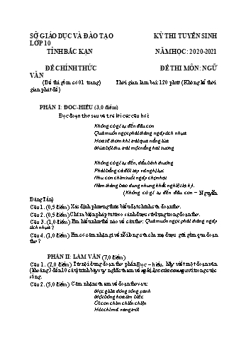 Đề thi tuyển sinh vào Lớp 10 THPT môn Ngữ văn - Năm học 2020-2021 - Sở GD và ĐT Bắc Kạn (Có đáp án)