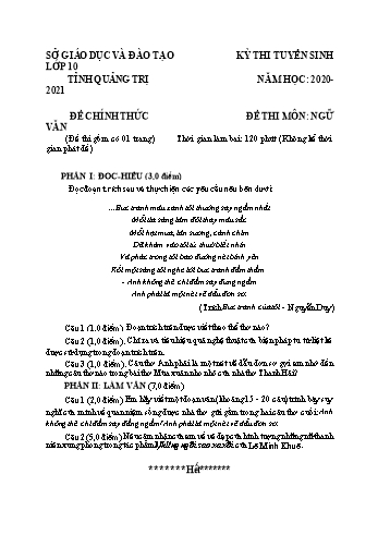 Đề thi tuyển sinh vào Lớp 10 THPT môn Ngữ văn - Năm học 2020-2021 - Sở GD và ĐT Quảng Trị (Có đáp án)