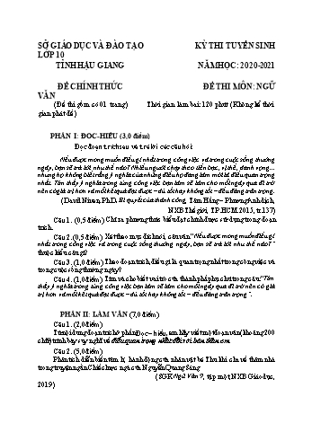 Đề thi tuyển sinh vào Lớp 10 THPT môn Ngữ văn - Năm học 2020-2021 - Sở GD và ĐT Hậu Giang (Có đáp án)