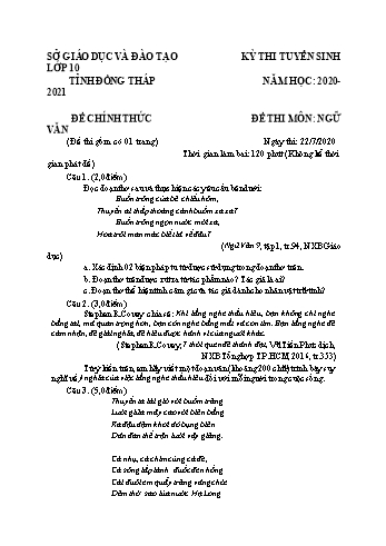 Đề thi tuyển sinh vào Lớp 10 THPT môn Ngữ văn - Năm học 2020-2021 - Sở GD và ĐT Đồng Tháp (Có đáp án)